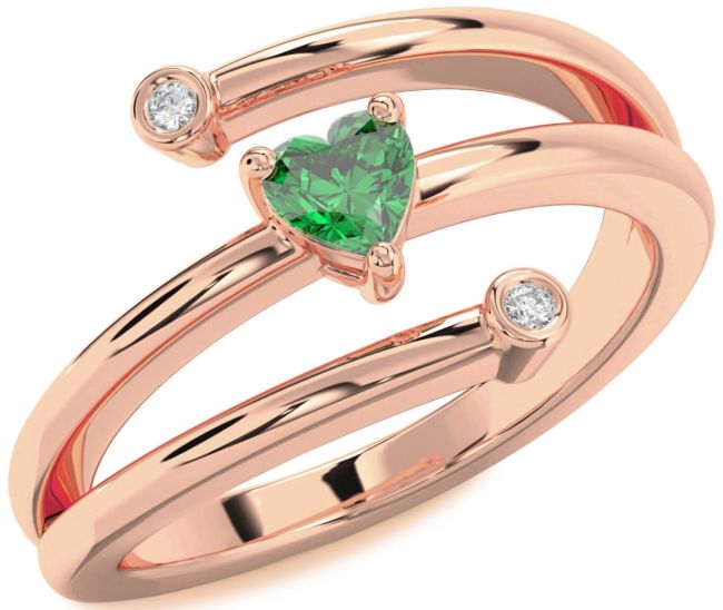 Diamond Emerald Rose Gold Heart Promise Ring