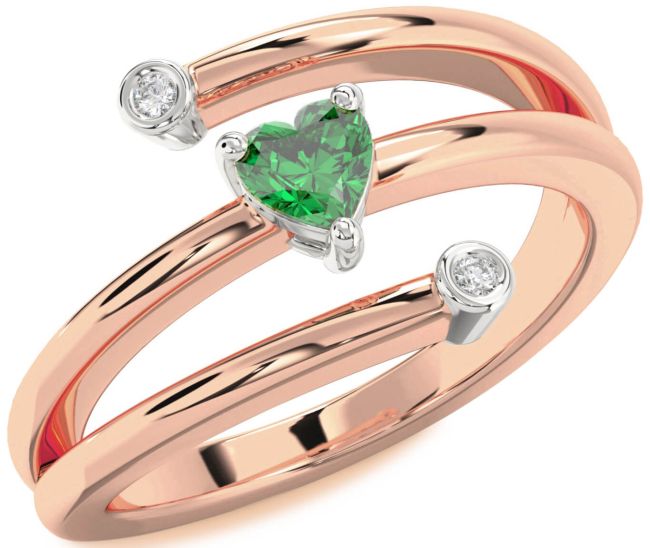 Diamond Emerald Platinum & Rose Gold Heart Promise Ring