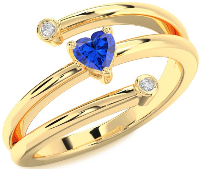 Diamond Blue Sapphire Gold Heart Promise Ring