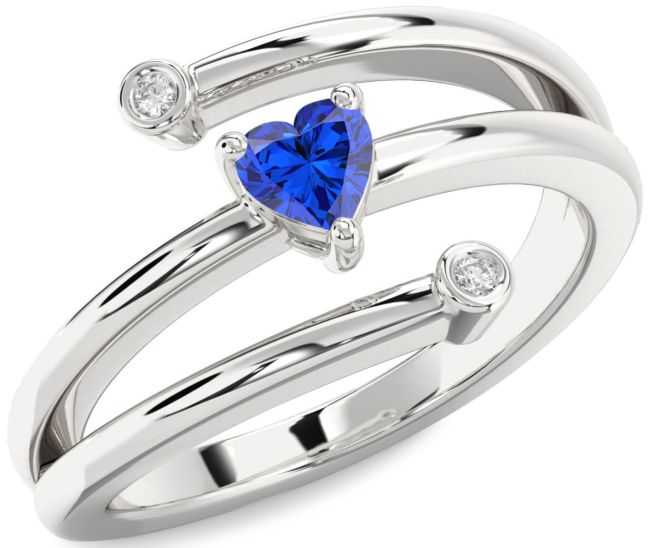Diamond Blue Sapphire White Gold Heart Promise Ring