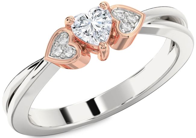 Diamond Silver & 10K Rose Gold Heart Promise Ring