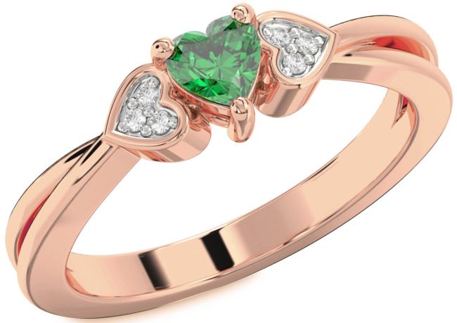Diamond Emerald Rose Gold Heart Promise Ring