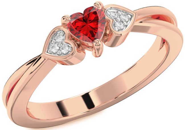 Diamond Ruby Rose Gold Heart Promise Ring