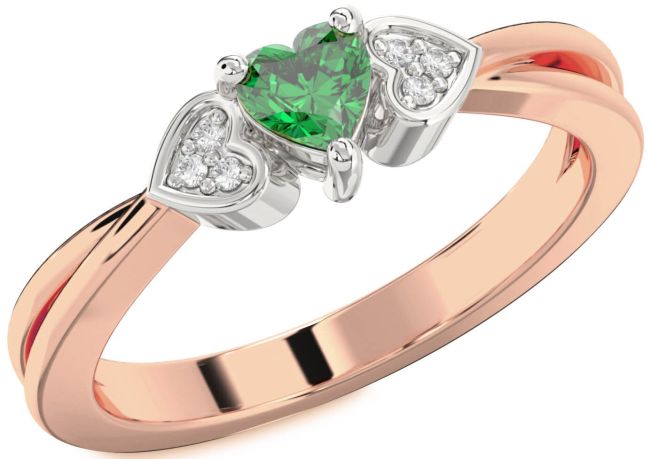 Diamond Emerald Rose Gold Silver Heart Promise Ring
