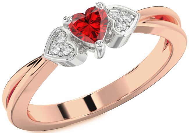 Diamond Ruby White Rose Gold Heart Promise Ring