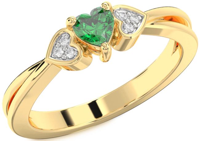 Diamond Emerald Gold Heart Promise Ring