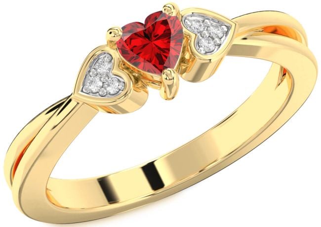 Diamond Ruby Gold Silver Heart Promise Ring