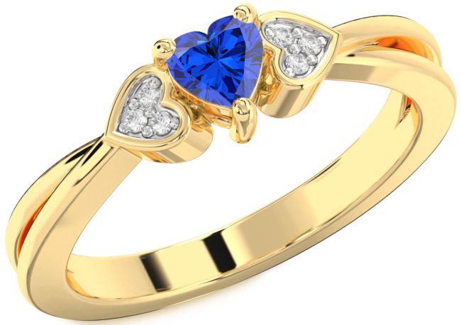 Diamond Blue Sapphire Gold Heart Promise Ring