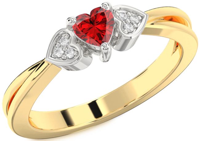Diamond Ruby Platinum & Yellow Gold Heart Promise Ring