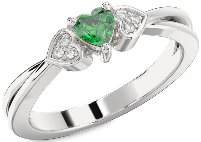 Diamond Emerald Silver Heart Promise Ring