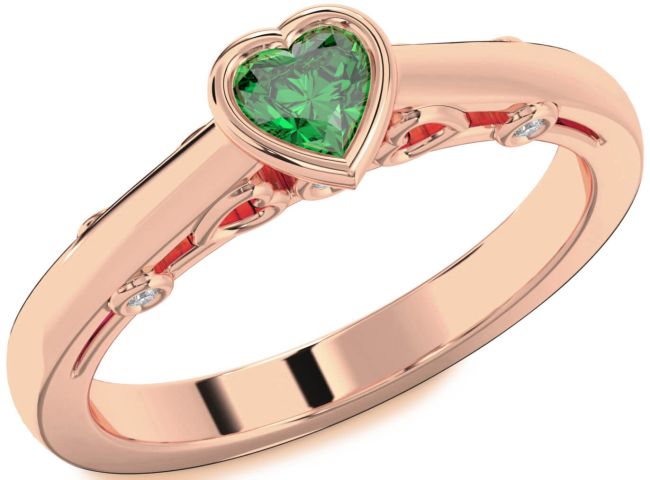Diamond Emerald Rose Gold Silver Heart Promise Ring