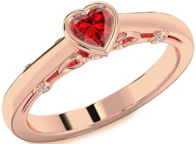 Diamond Ruby Rose Gold Silver Heart Promise Ring
