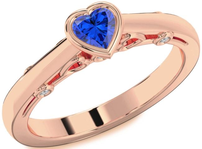 Diamond Blue Sapphire Rose Gold Silver Heart Promise Ring