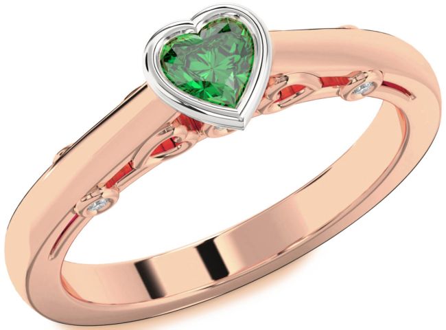 Diamond Emerald Rose Gold Silver Heart Promise Ring