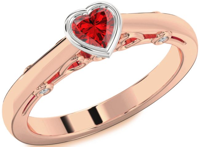 Diamond Ruby Rose Gold Silver Heart Promise Ring