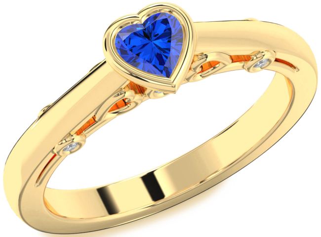 Diamond Blue Sapphire Gold Silver Heart Promise Ring