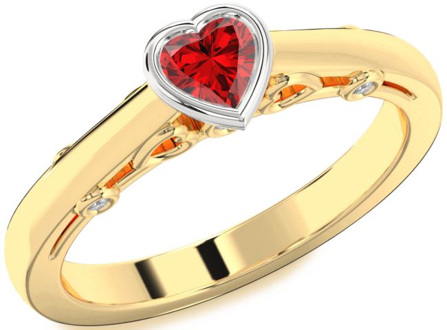 Diamond Ruby Gold Silver Heart Promise Ring