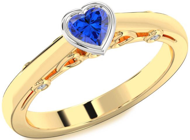 Diamond Blue Sapphire Gold Silver Heart Promise Ring