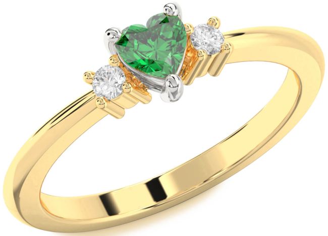 Diamond Emerald Platinum & Yellow Gold Heart Three Stone Engagement Ring
