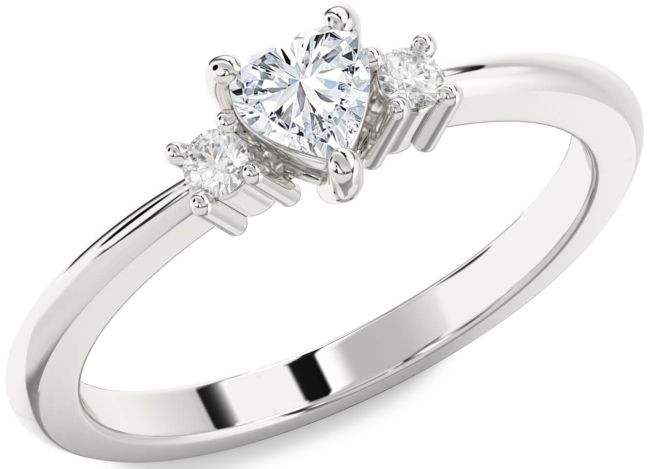 Diamond Silver Heart Three Stone Engagement Ring