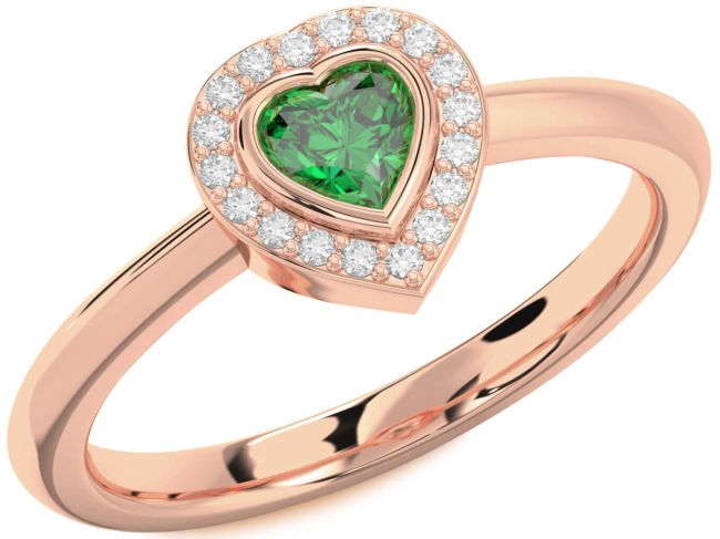 Diamond Emerald Rose Gold Silver Heart Promise Ring