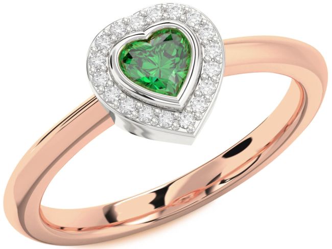 Diamond Emerald White Rose Gold Heart Promise Ring