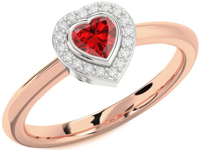 Diamond Ruby White Rose Gold Heart Promise Ring
