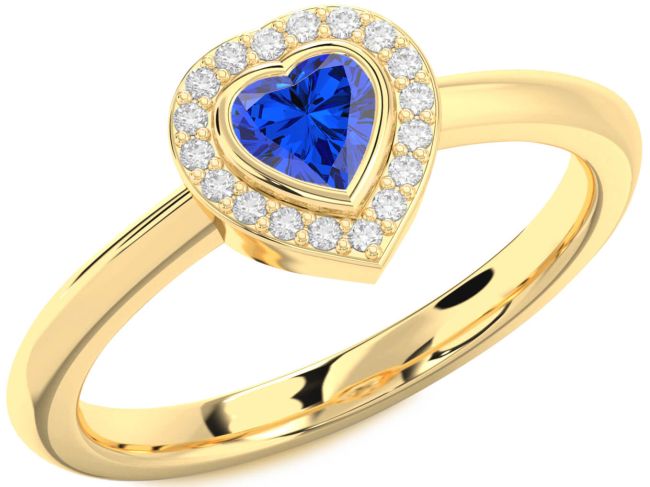 Diamond Blue Sapphire Gold Heart Promise Ring