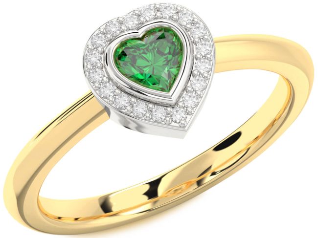 Diamond Emerald Platinum & Yellow Gold Heart Promise Ring
