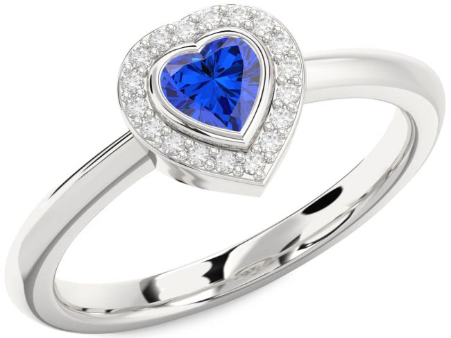 Diamond Blue Sapphire Platinum Heart Promise Ring