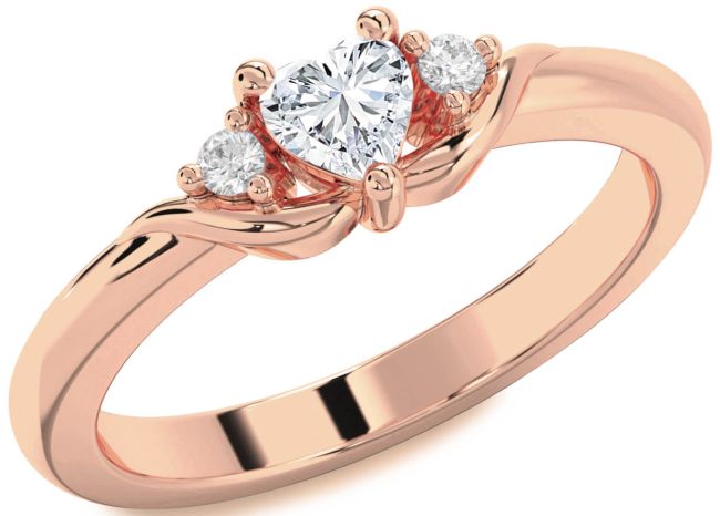 Diamond Rose Gold Heart Three Stone Engagement Ring