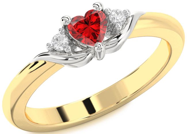 Diamond Ruby Platinum & Yellow Gold Heart Three Stone Engagement Ring