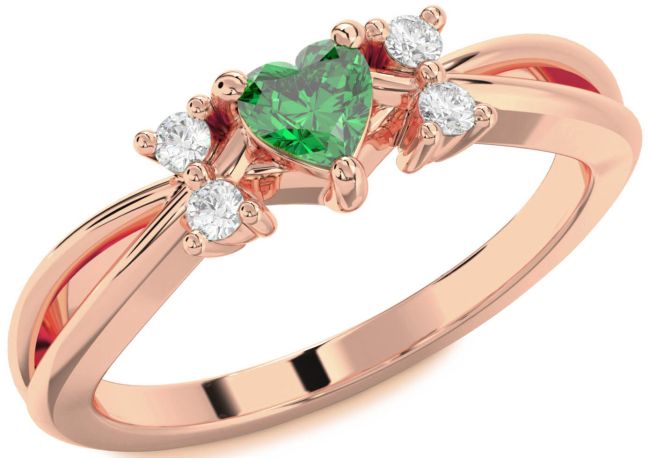 Diamond Emerald Rose Gold Silver Heart Promise Ring