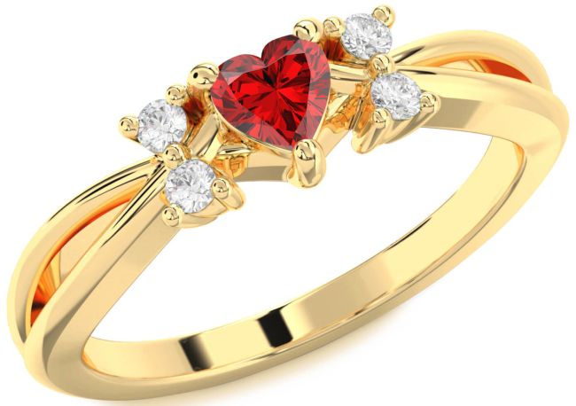 Diamond Ruby Gold Heart Promise Ring