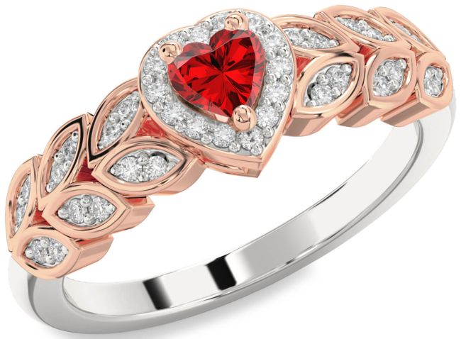 Diamond Ruby White Rose Gold Heart Promise Ring