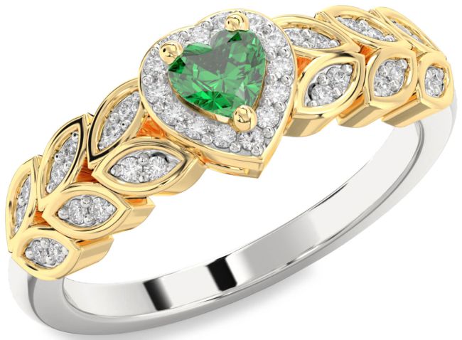 Diamond Emerald Silver & 10K gold Heart Promise Ring