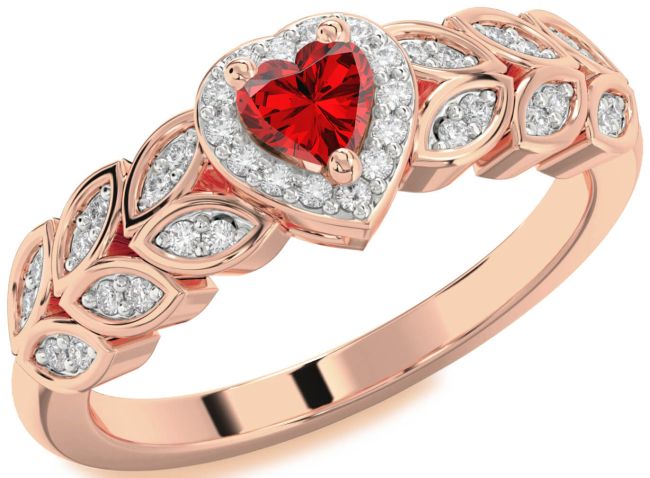 Diamond Ruby Rose Gold Silver Heart Promise Ring