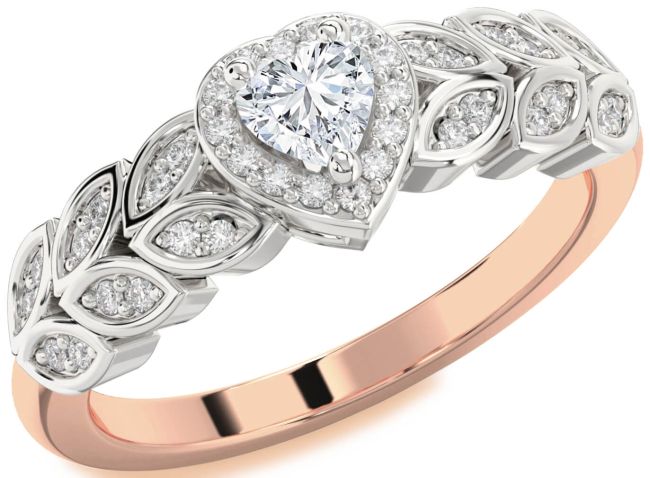 Diamond Rose Gold Silver Heart Promise Ring