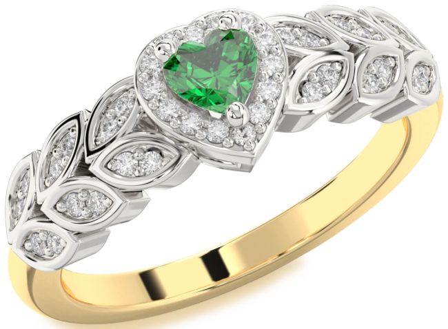 Diamond Emerald Platinum & Yellow Gold Heart Promise Ring