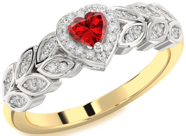 Diamond Ruby Gold Silver Heart Promise Ring