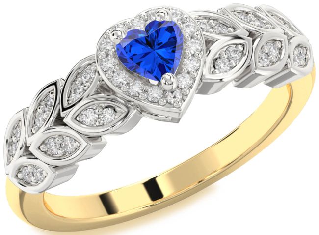 Diamond Blue Sapphire Gold Silver Heart Promise Ring
