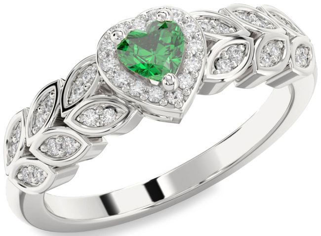 Diamond Emerald Platinum Heart Promise Ring