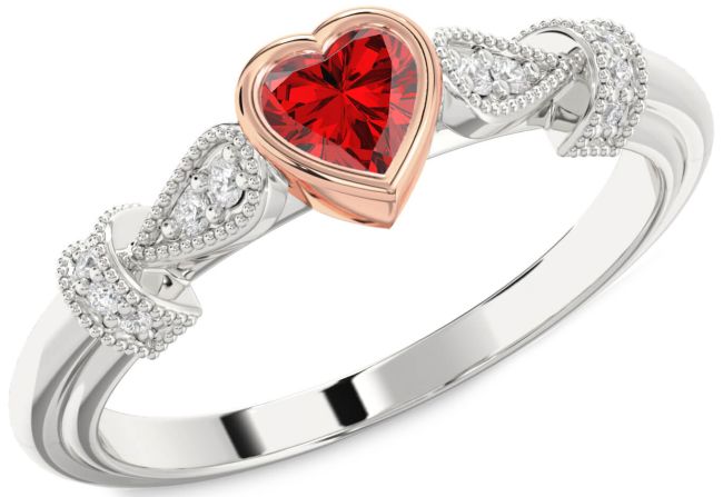 Diamond Ruby Rose Gold Silver Heart Promise Ring