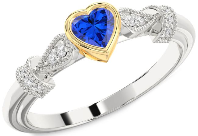 Diamond Blue Sapphire Gold Silver Heart Promise Ring