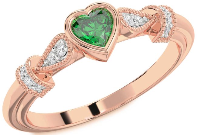 Diamond Emerald Rose Gold Silver Heart Promise Ring