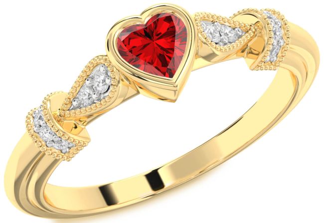 Diamond Ruby Gold Silver Heart Promise Ring
