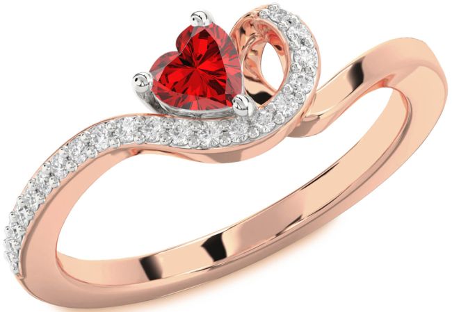 Diamond Ruby Platinum & Rose Gold Heart Pave Promise Ring