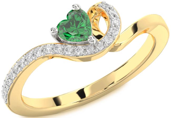 Diamond Emerald Platinum & Yellow Gold Heart Pave Promise Ring