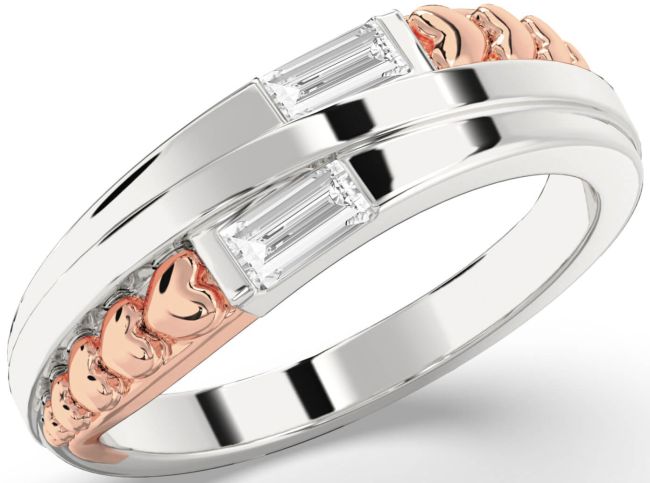 Diamond Platinum & Rose Gold Heart Two Stone Ring