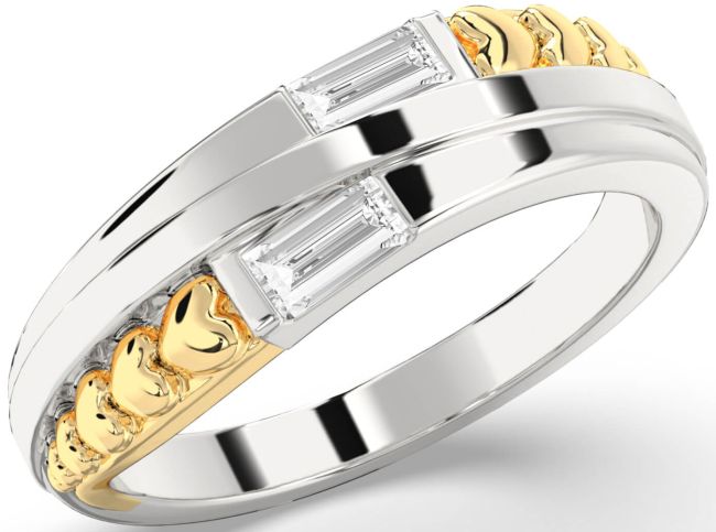 Diamond Gold Silver Heart Two Stone Ring